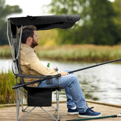 Silla de Camping de Alta Resistencia con Toldo Sombra Silla Plegable Portátil con Portavasos - Imagen 26 de 38