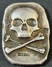 1 Oz .999 Fine Silver Ty Rex Metals Hand Poured Skull & Crossbones Antiqued Bar!
