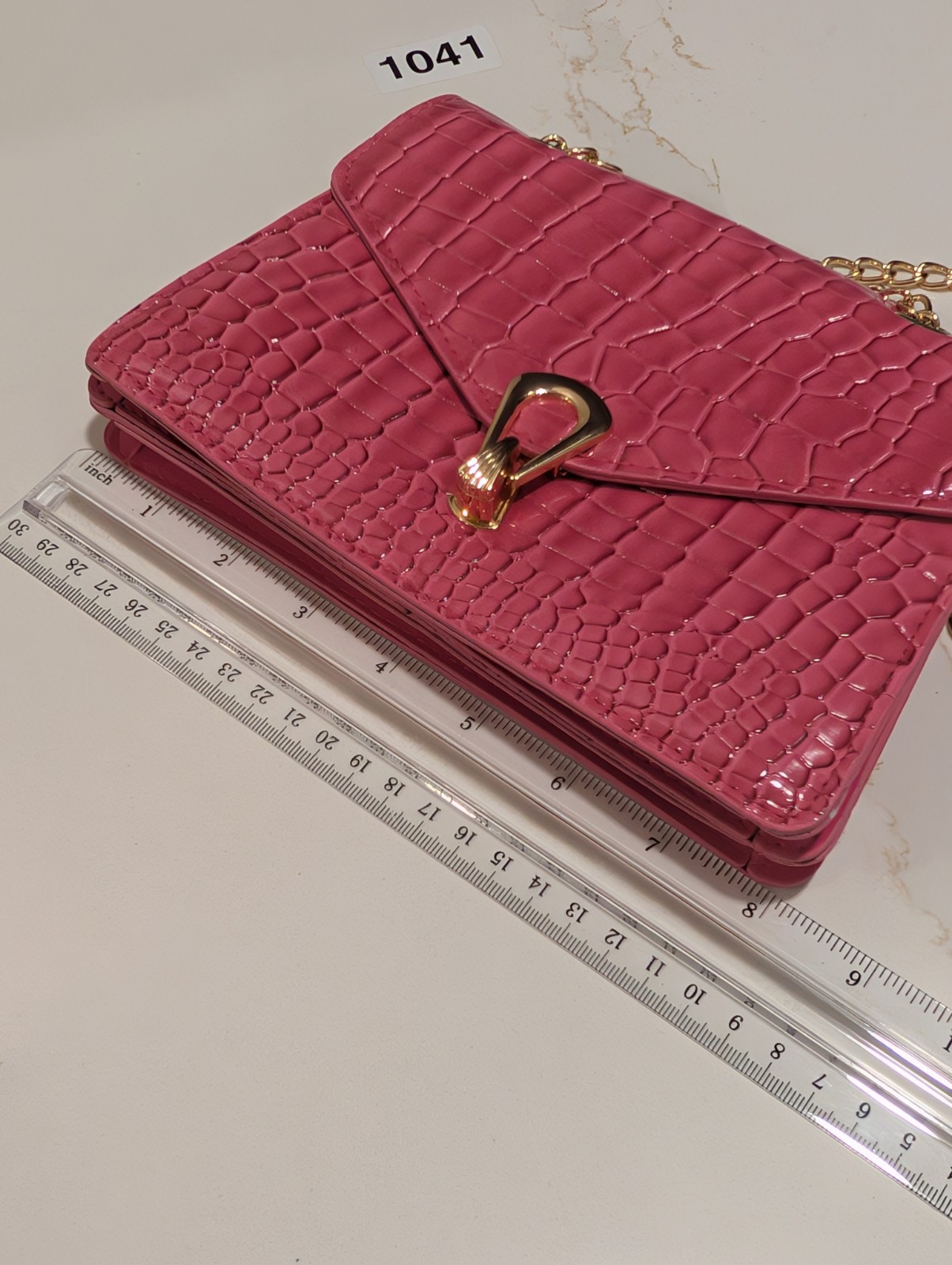 Pink Crocodile Pattern Small Square Bag Fashionab… - image 12