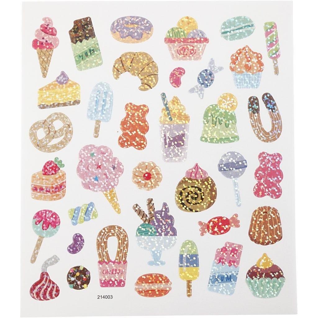 Creativ Candy Deserts Stickers Sheet Silver Foil Finish Adhesive Labels