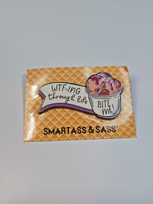 WTF-ing Through Life Bite Me!  Lapel Pin Strawberry Ice Cream 