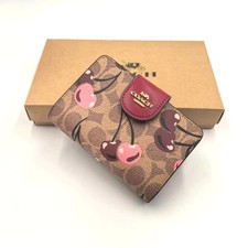 Coach Med Corner Zip Wallet Clutch CZ342 Brown Signature Canvas Cherry Print