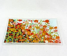 Vintage Peggy Karr Glass Tray 13.5" Wildflowers Fused Art Platter MINT