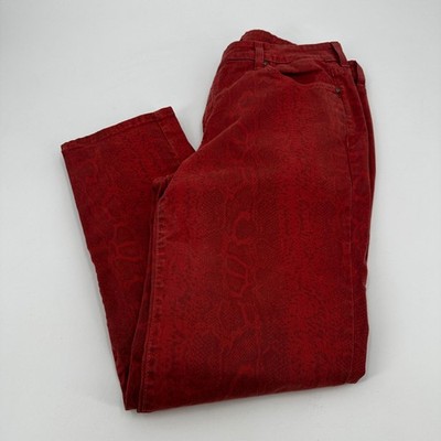 NYDJ Red Snakeskin Print Ankle Pants Size 10 Slim Fit Slimming Python Bold