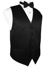 New Black Satin Tuxedo Vest Bow Tie adjustable waist Formal Waistcoat Quality