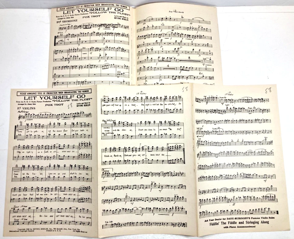 Partituras Let Your Self Go 1936 cartas de cuerdas de cuerno Irving Berlin Fred Astaire Foto 4 de 4