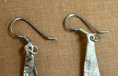 Pair of sterling & inlaid abalone tear drop Taxco earrings, signed; Mexico - Picture 5 of 5