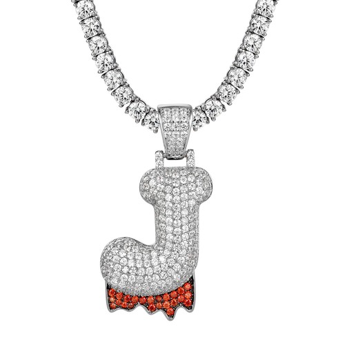 Bubble Blood Drip Letter J Pendant 925 