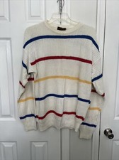 Vintage Eddie Bauer Pullover Sweater Knit Strip Geometric Made in USA Mens Large