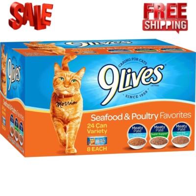 9Lives Seafood and Poultry Favorites Variety Pack Wet Cat Food, 24 5.5-Ounce Can