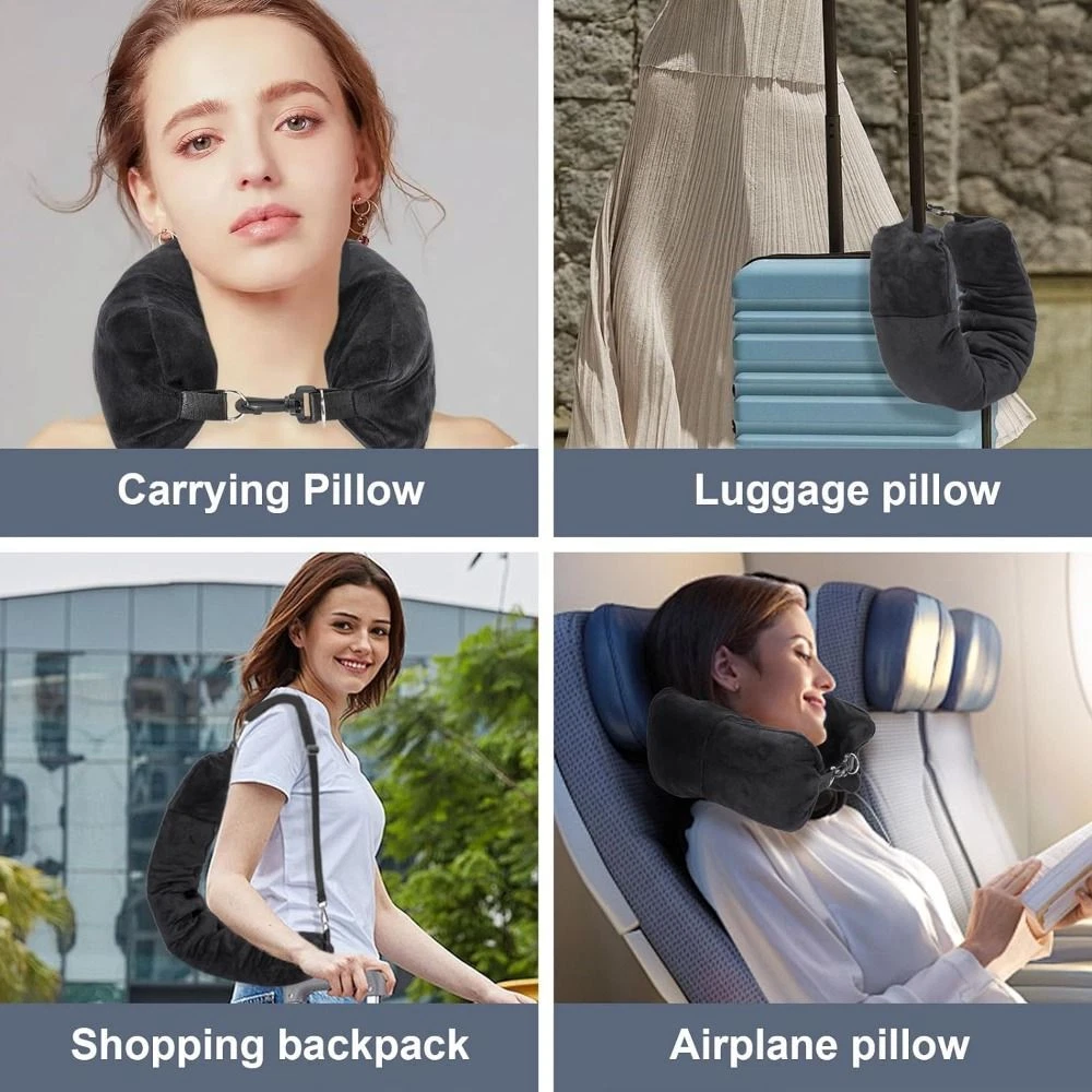 Velvet Stuffable Travel Neck Pillow with Hidden Storage Compartment