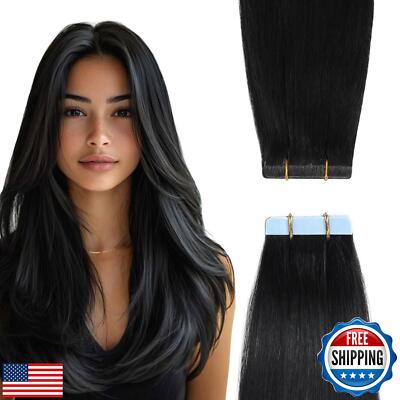 YILITE Tape In Hair Extensions Jet Black Invisible Tape Ins Human