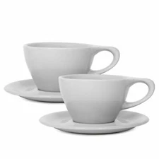 notNeutral LINO 8 oz Porcelain Latte Cups with Saucers | Set of 2 (White)