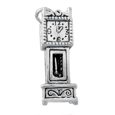 Grandfather Clock with Mouse Inside Movable 3D 925 Sterling Silver Charm Opens