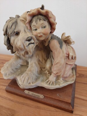 1982 Capodimonte Giuseppe Armani Girl with Sheep Dog Statue Figure