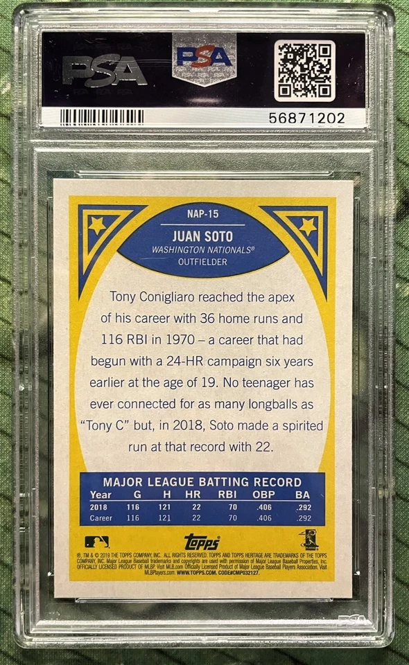 2019 Topps Heritage Juan Soto New Age Performers Nationals #15 PSA 10! Pop 58!!! - Image 2 of 2
