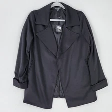 Adrianna Papell Jacket Womens XS Black Open Front Long Line Oversized Blazer NEW