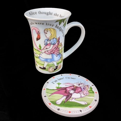 Alice in Wonderland's Cafe Flamingo Mug & Rabbit Coaster Cardew Design in Tin - Picture 2 of 8