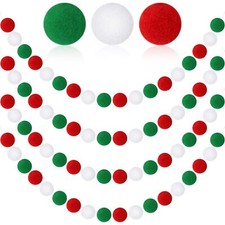 4 Pack 26.3 Feet Red White Green Pom Pom Garland Ornaments 30 Balls Christmas