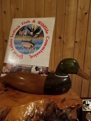 VTG Custom Hand Carved Wood Mallard Duck Book Stand Distressed