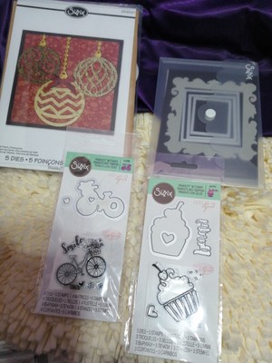 SIZZIX STANZEN & BRIEFMARKEN KONVOLUT - FRAMELITS 662908 & 662914 + THINLITS 657560 & 659687