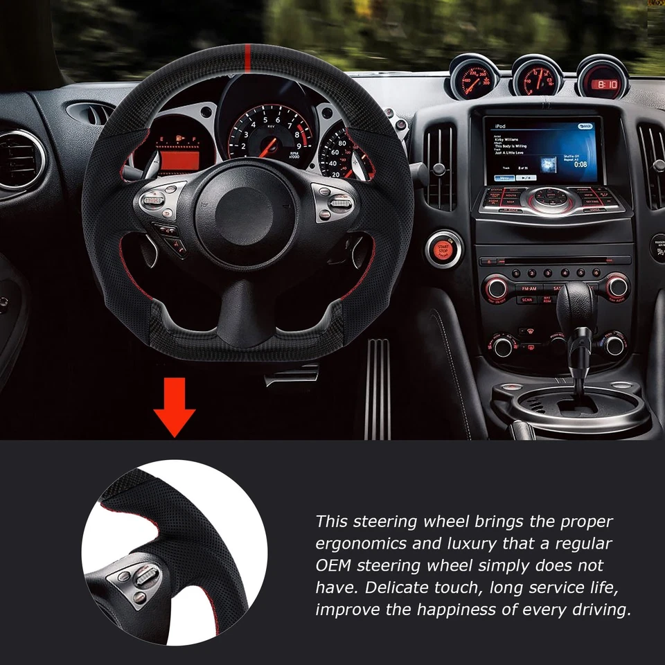 LOSCHEN Real Carbon Fiber Steering Wheel For Nissan 370Z Z34 2008 - 2019 - Image 3 of 4