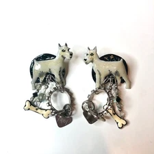 LUNCH AT THE RITZ Terrier ScottIsh Scottie Dog Collar Bone Enamel Post Earrings