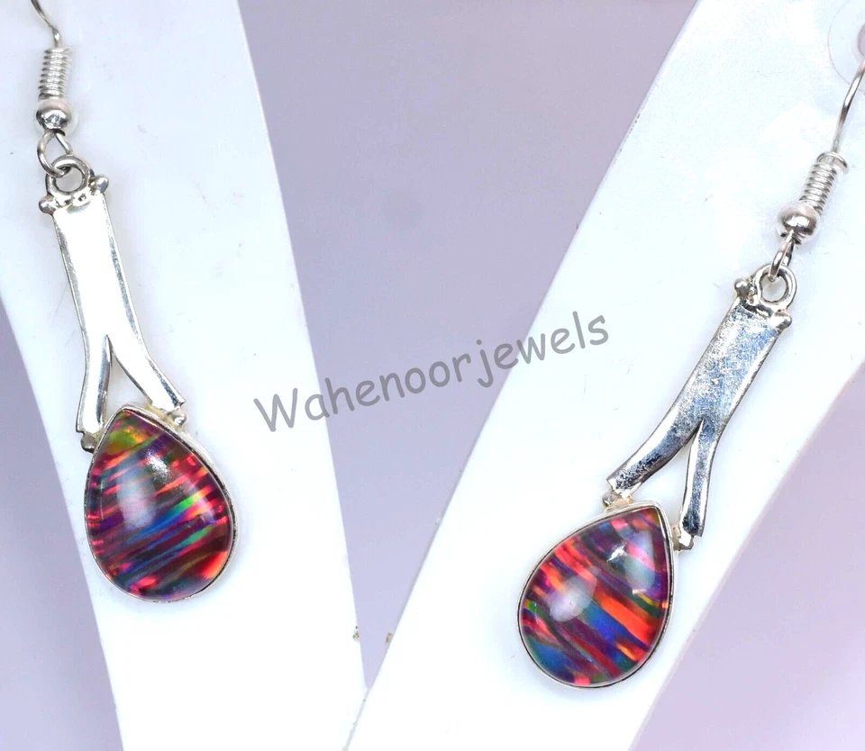 Lindo brinco de prata esterlina 925 opala fogo pera 24,55 quilates para ela certificado - Imagem 4 de 4