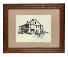 Framed Matted Print Old Homestead of Louisiana Gov. HC Warmoth 16 x 13"