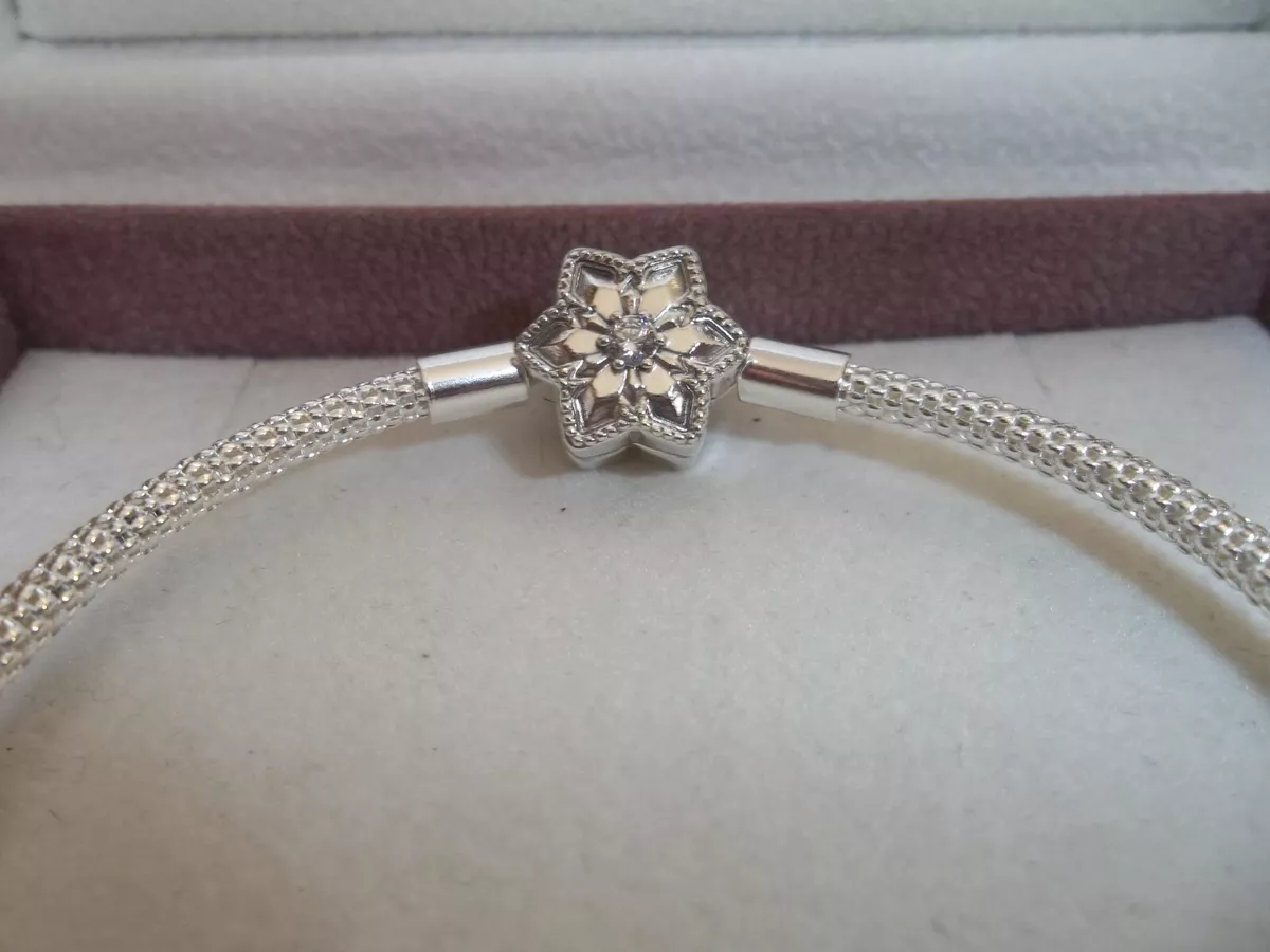 Genuine Pandora Moments Shine Bright Snowflake Clasp Mesh Bracelet 598616C01 19