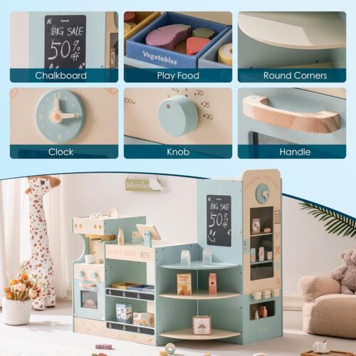Playset Negozio Alimentare, Negozio Giochi per Bambini, Playset Supermercato in Legno con Contanti... - Foto 5 di 10