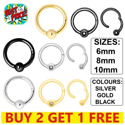 Nose Ring Surgical Steel Septum Clicker Hinge Segment Face Ear Lip Hoop Piercing - Picture 3 of 39
