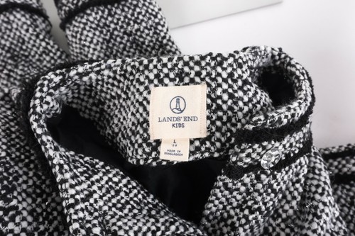 Lands' End Kids Cardigan Sweater Large 10-12 Tweed Black White Button Up Sparkle - Picture 6 of 6