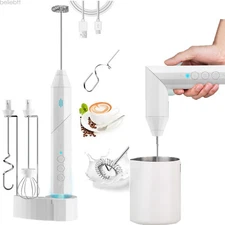 Electric Milk Frother with Stand 3 Heads 3 Speeds Coffee Drink Mixer Whisk