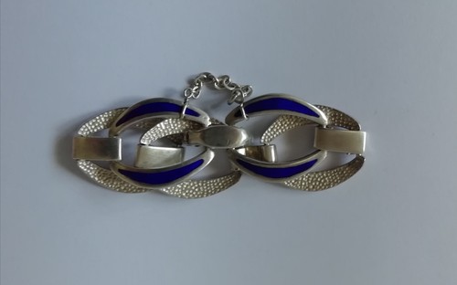 Splendido massiccio Bracciale in argento 925 e smalti blu anni '70 - Foto 5 di 11