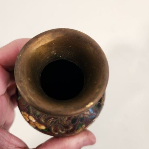 Vintage Cloisonne Ware Vase Flower Pattern ENAMEL / COPPER 120mm High - Picture 6 of 6