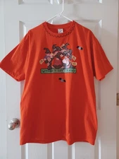 VTG XL Jerzees Witches Flight Academy Halloween T-Shirt Orange Multicolor READ