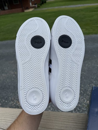 Polo Ralph Lauren Gervin Mid Sneakers 9.5 High Cut Signature White Leather - Picture 7 of 14