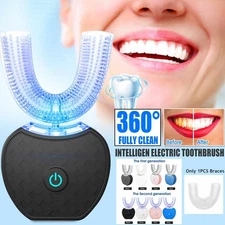 360° Electric U Type Toothbrush Auto Whitening Blue Light USB Charge Waterproof