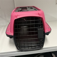 Hard-Sided Dog Travel Crate Pink Plastic Carrier with Black Door for Pets