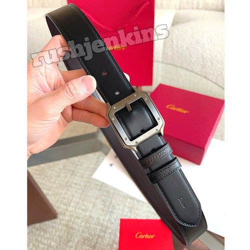 CARTIER Santos de Cartier Black Leather Belt Palladium Buckle NOS Rare