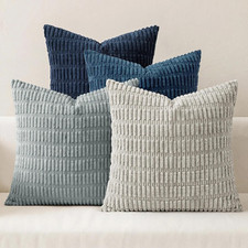Throw Pillow Covers 18X18 Inch, Set of 4, Corduroy Soft Striped Farmhouse Boho P