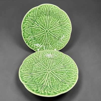 Bordallo Pinheiro San Raphael Green Cabbage Leaf Plates Set of 2 Portugal 8Inch