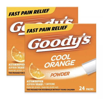 Goody's Extra Strength Orange Headache Powder 24 Stick Packs Fast Relief 2 Packs