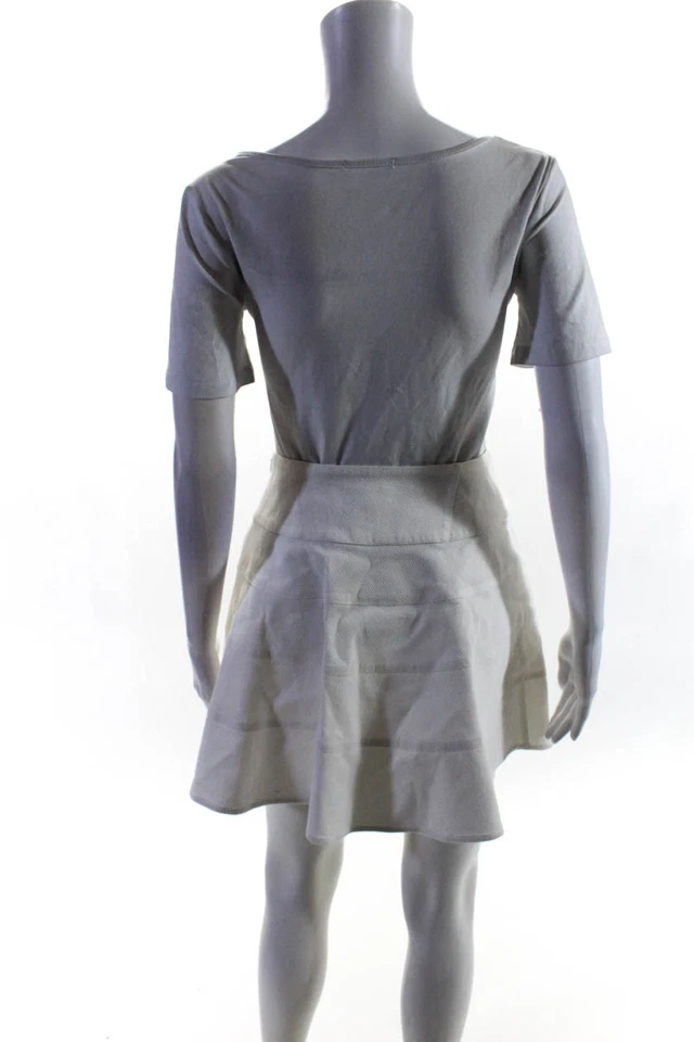 Minifalda blanca Joie para mujer de algodón a rayas laterales con cremallera línea A talla S Foto 3 de 4