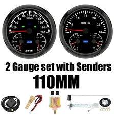2 Gauge Set with Sender 110mm GPS Speedometer 0-200km/h Fuel Volt Tacho Oil Volt