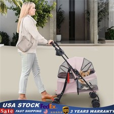 Foldable Dog Cat Stroller Pet Travel Carriage 4 Wheels Pets Carrier Cart PINK