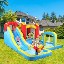 Kids Inflatable Water Park Bounce House w/Water Slide Climbing Wall Splash Pool