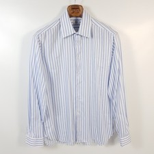 Cerruti 1881 shirt men's size 42 16.5 blue white striped regular fit shirt