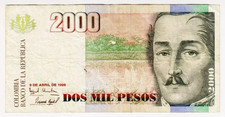 1999 Colombia 2000 Pesos 25112044 Paper Banknote Money Currency